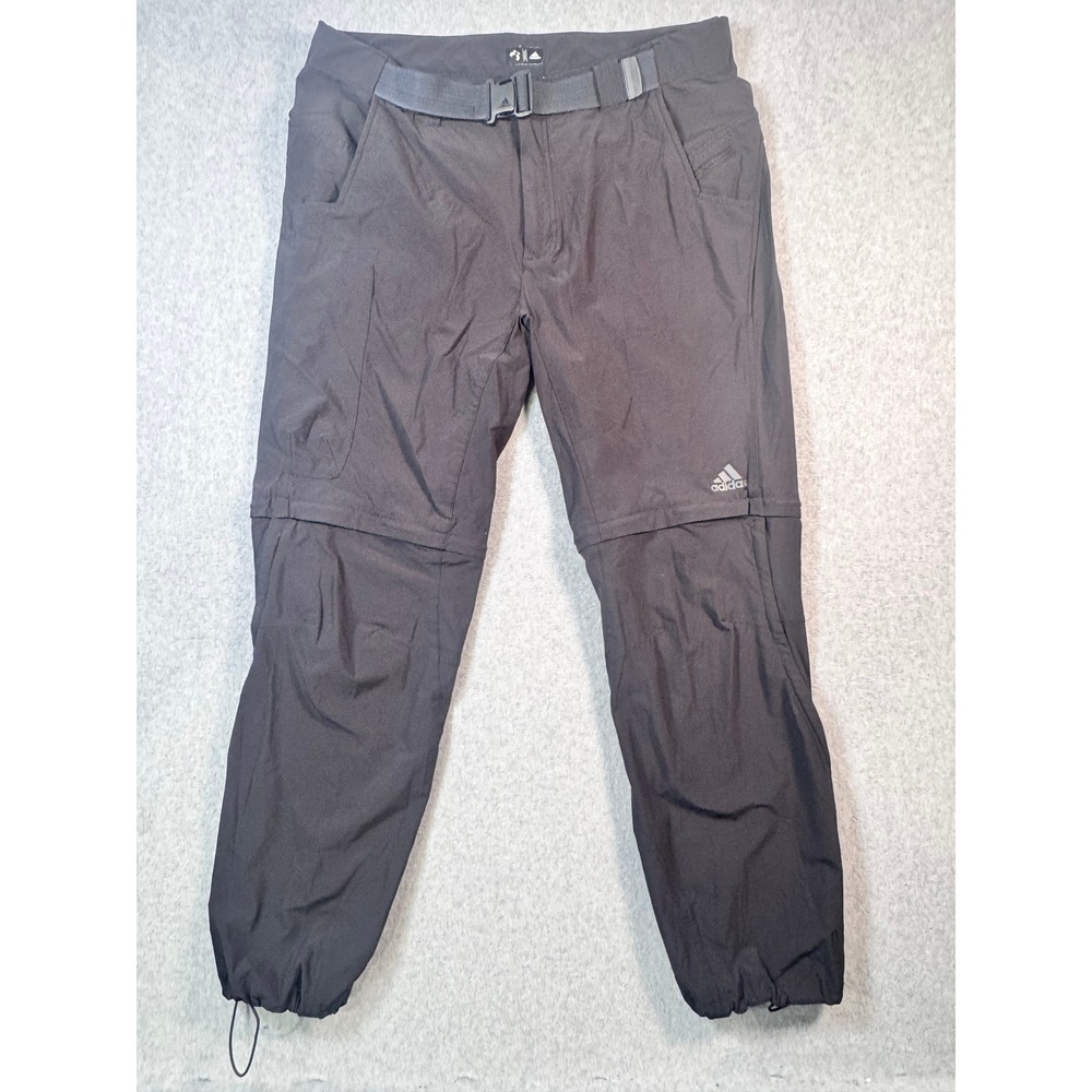 Adidas Outdoor Men Black Convertible Hiking Pants Zip Off Shorts Belted 38